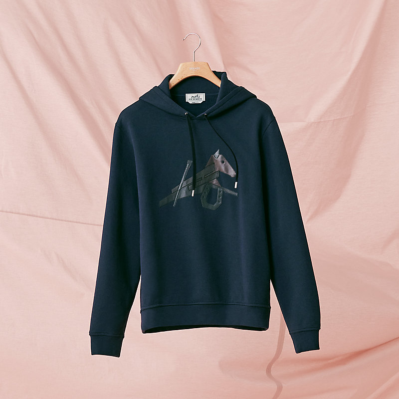 【カッコイイ】HERMES \"llerie au Carre\" hooded sweater Hooded sweater with leather detail | Hermès Singapore