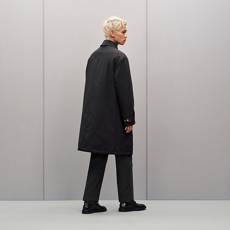 Imperméable détails cuir