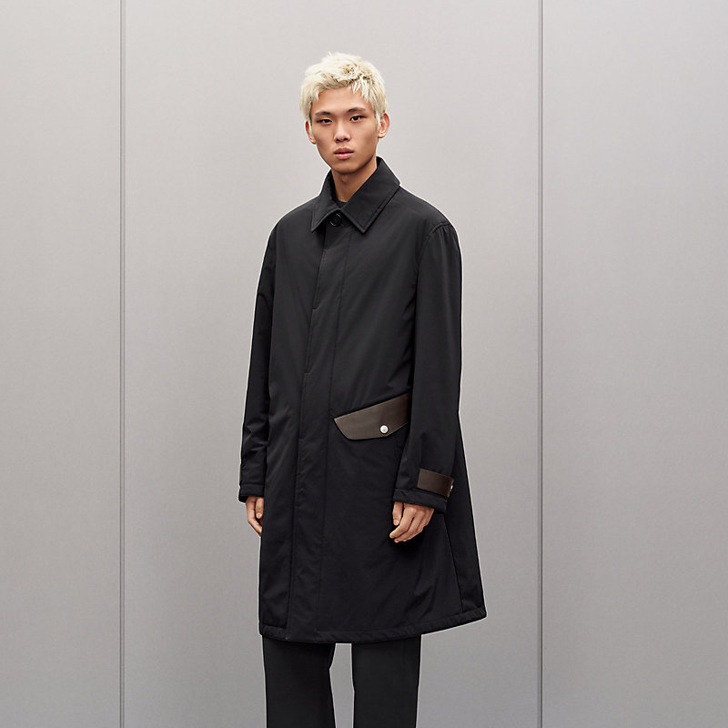 Imperméable détails cuir