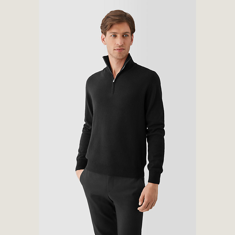 Inverted cashmere zip-neck sweater