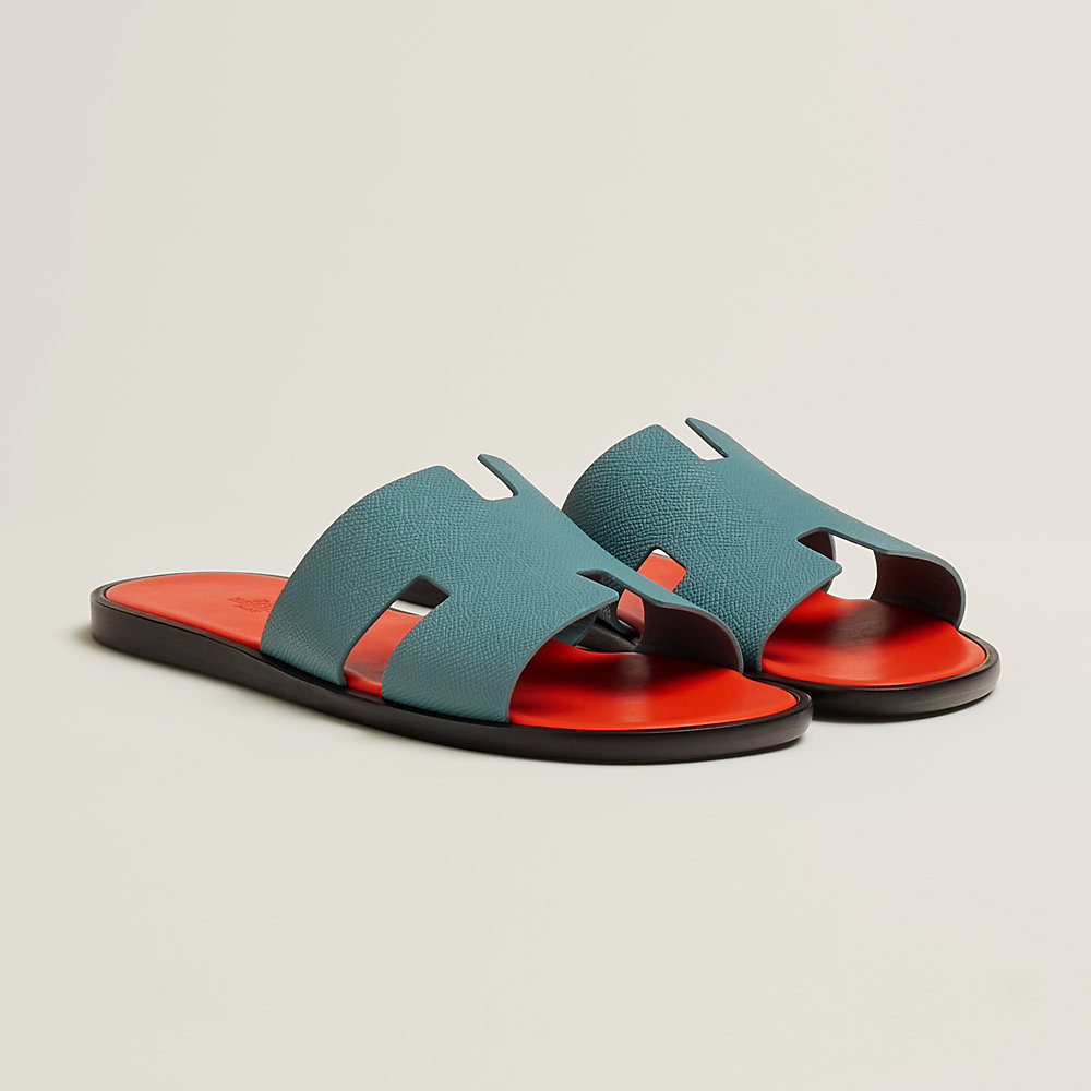 HERMES H IZMIR EPSOM LEATHER BLEU BLEUET ORANGE SANDALS SHOES