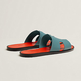 HERMES H IZMIR EPSOM LEATHER BLEU BLEUET ORANGE SANDALS SHOES