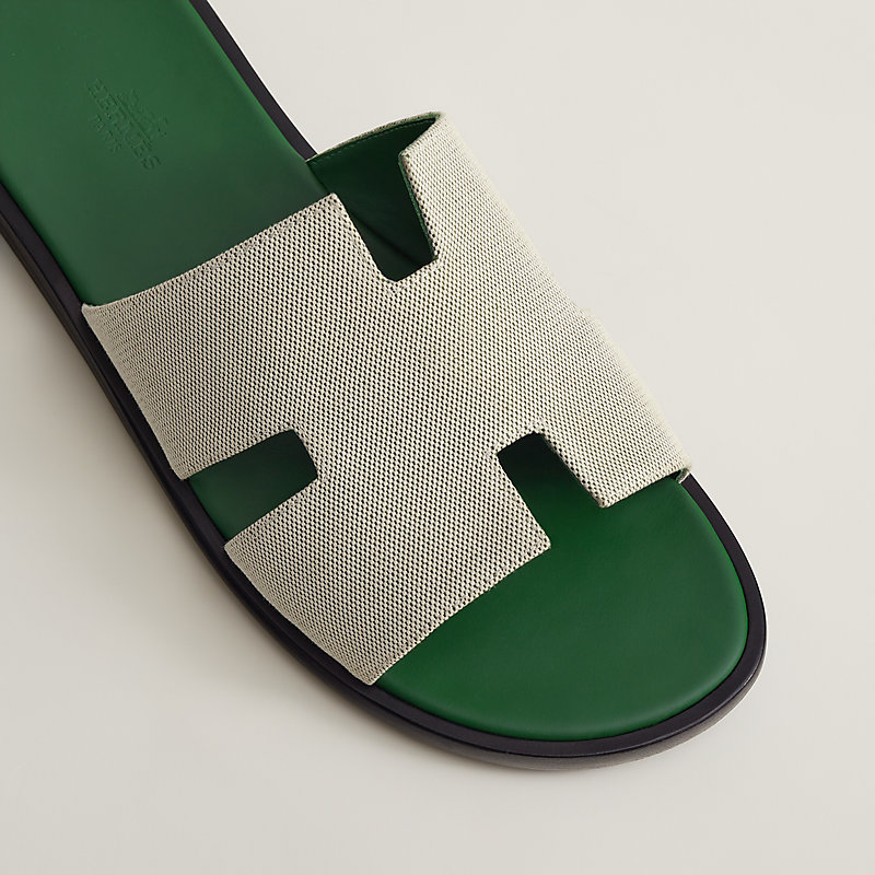 Hermes Green Leather Izmir Flat Slides Size 43.5 Hermes