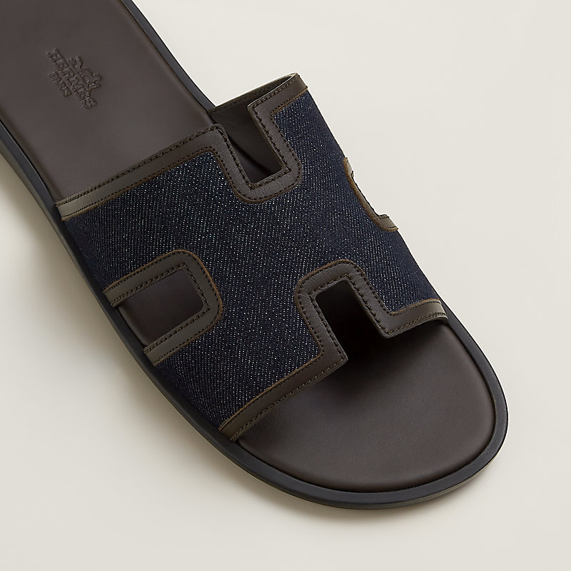 Hermes Blue Leather Izmir Slide Sandals 41
