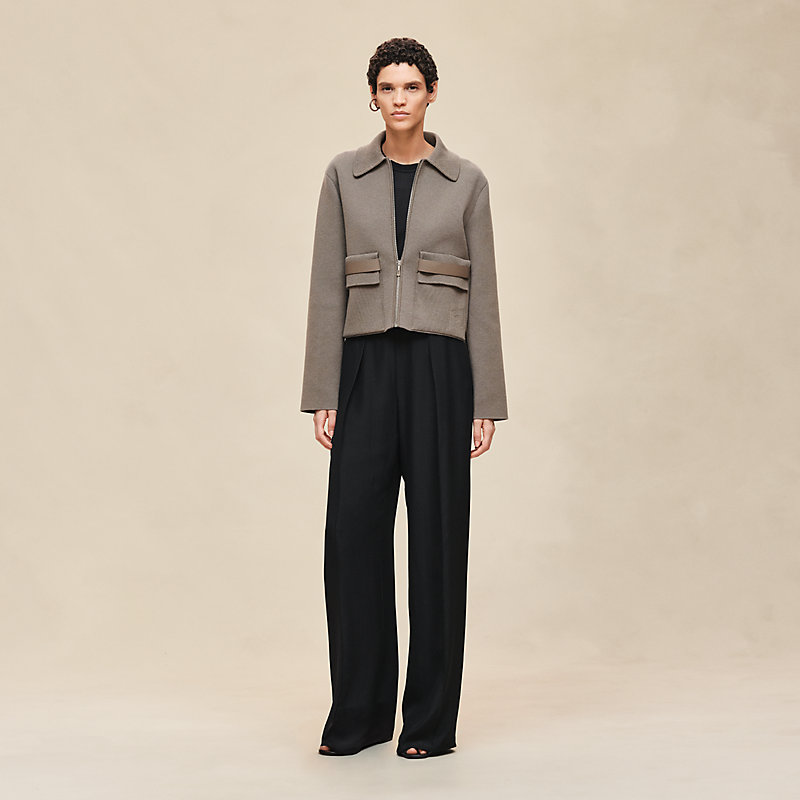 ジャケット・アウター HERMES Khaki Gray wool Stand collar Coat ジャケット・アウター HERMES Khaki Gray wool Stand collar Coat