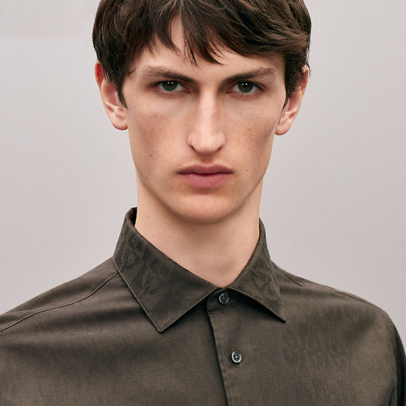 "Jacquard optique chaine" straight cut shirt with Paolo collar, View: , view 4 of 6