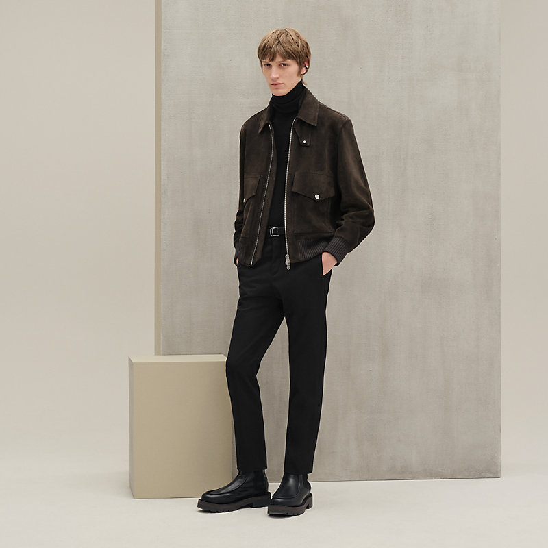 ジャケット・アウター HERMES suede leather ds knit green エルメス/ショールカラー/4つボタン/ウール/ニット/ジャケット/Lメンズ