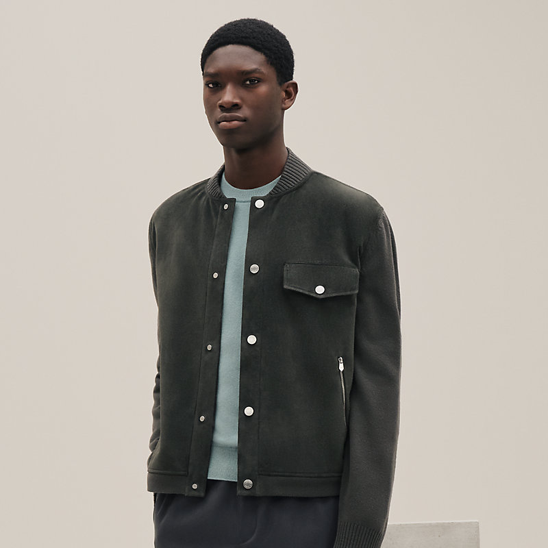 ジャケット・アウター HERMES suede leather ds knit green Jacket Green in Goat Suede Leather (Modern Fit) - Prince Oliver