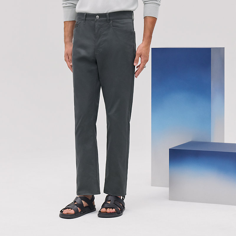 Jeans with leather pocket detail - Grey - 40 | Hermès Saudi Arabia