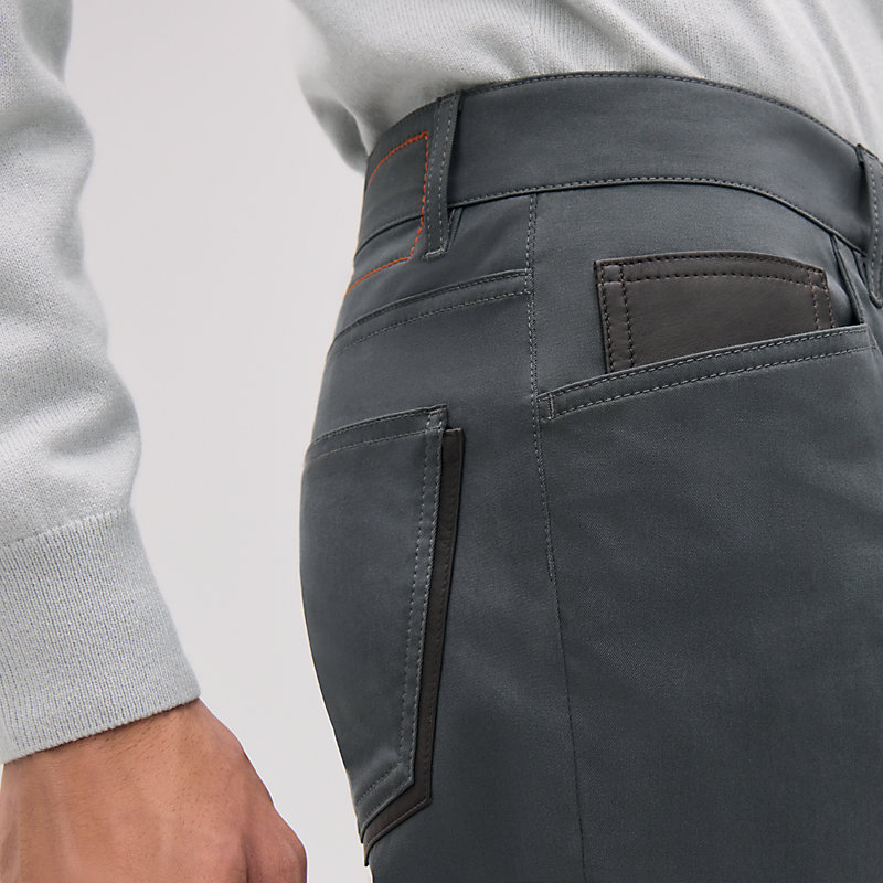 Jeans with leather pocket detail - Grey - 40 | Hermès Saudi Arabia