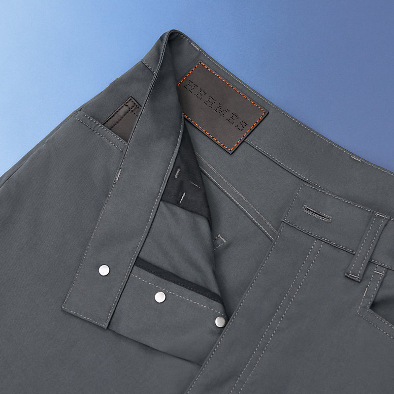 Jeans with leather pocket detail - Grey - 40 | Hermès Saudi Arabia