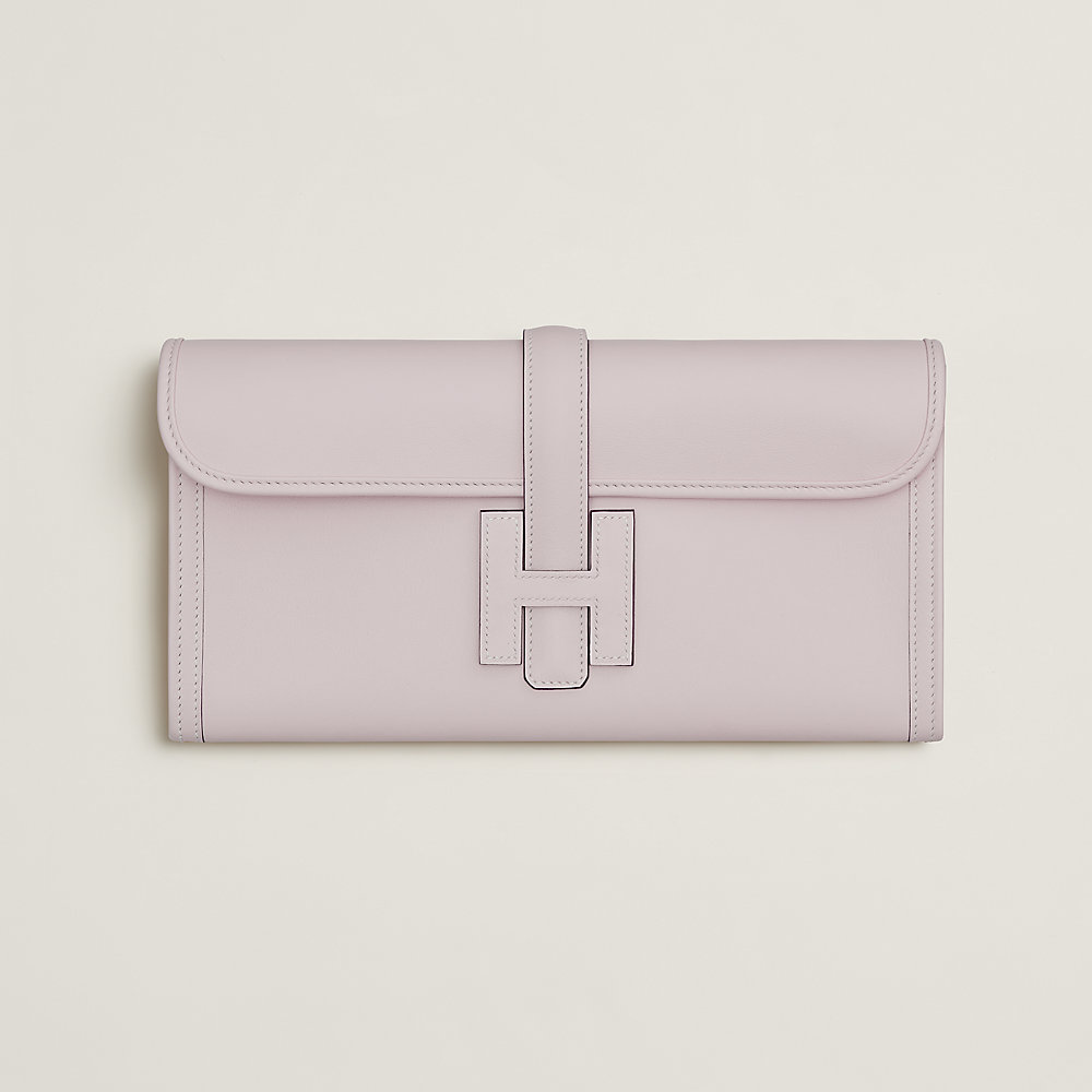 Hermes Jige Elan Calfskin Leather Clutch Wallet in Pink