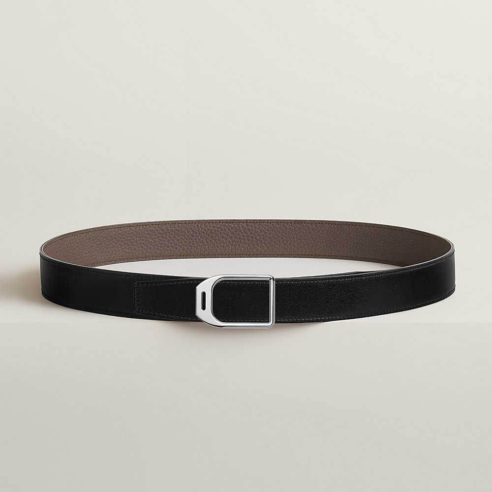 HM REVERSIBLE BLACK AND CAMEL BROWN LEATHER STRAP 32 MM SILVER HARDWARE