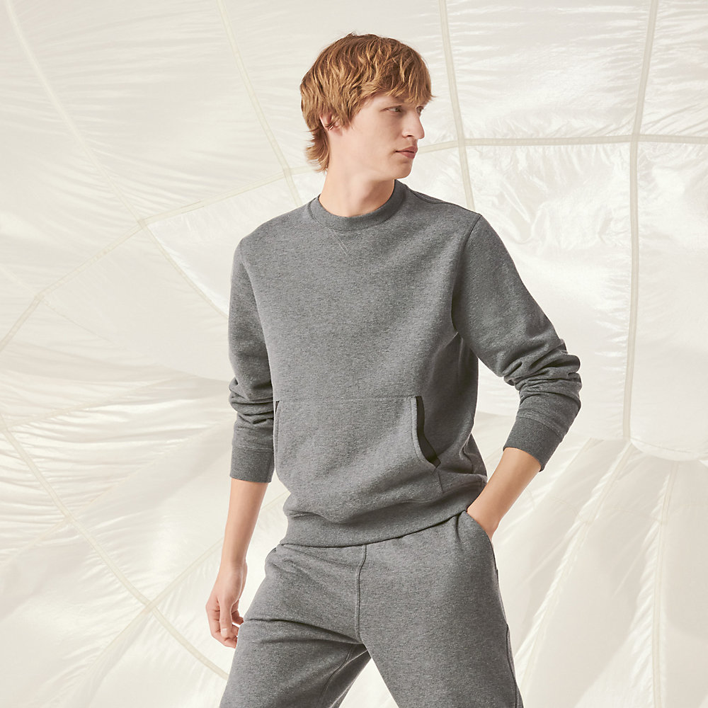 Jogging crewneck sweater with leather detail | Hermès USA
