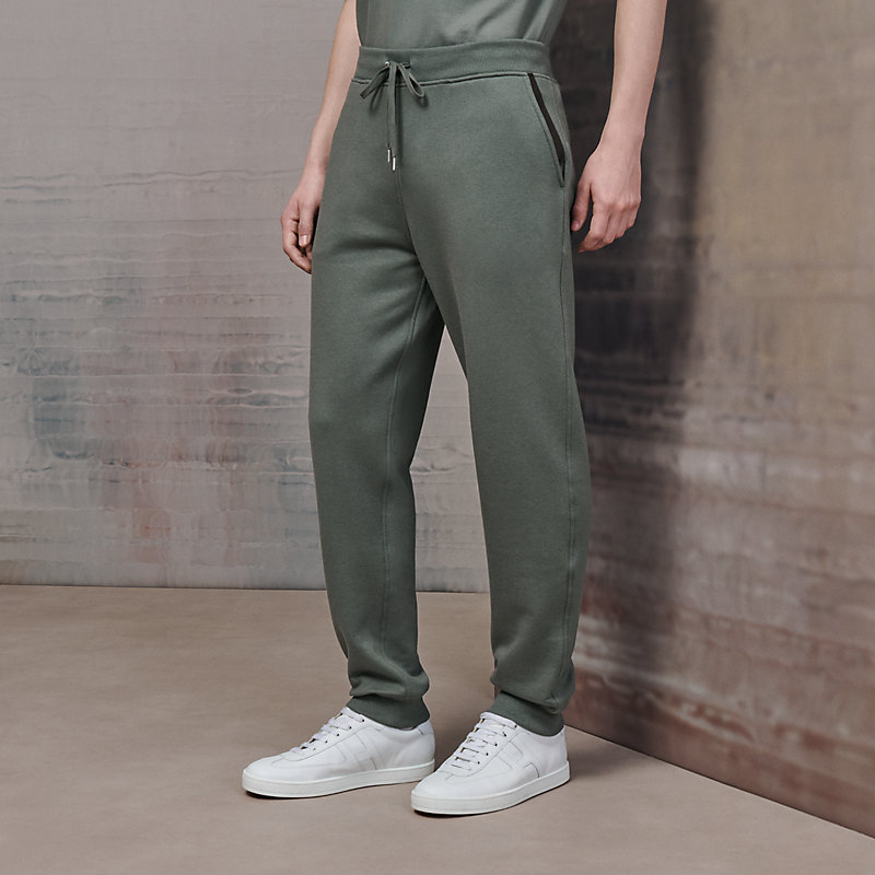 Jogging pants with leather detail