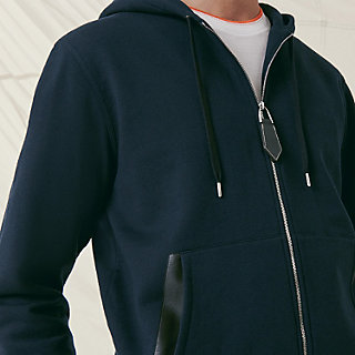 Jogging zipped hooded sweater with leather detail