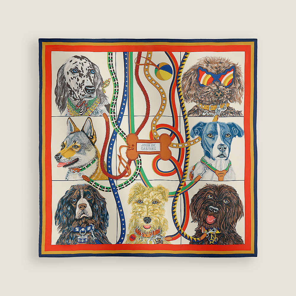 Carré Hermès Chiens De Meute – 90x90 Cm, Soie, Bleu, Vintage En Excellent état