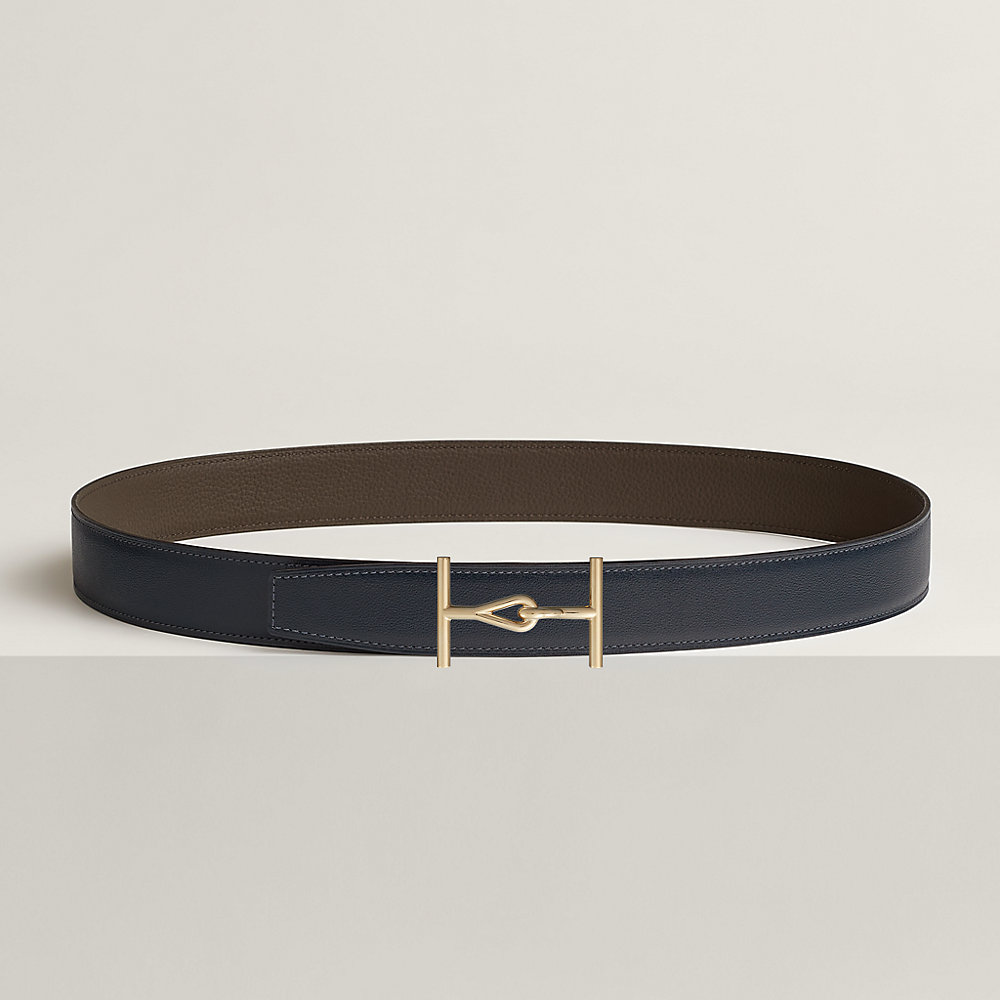 H JUMBO BELT 38MM GOLD BUCKLE DARK BLUE ETOUPE LEATHER