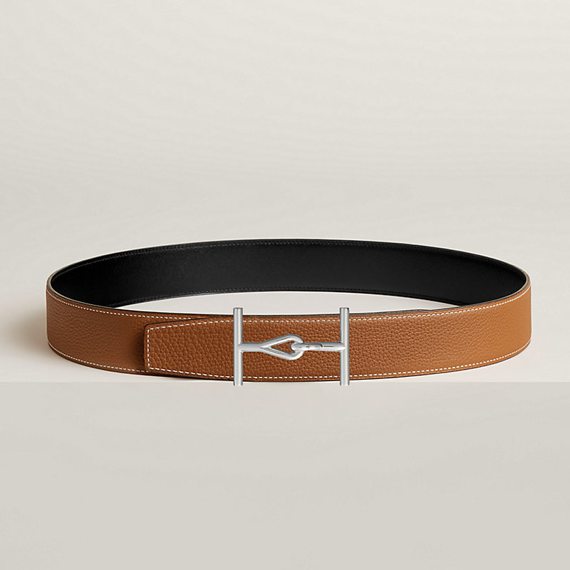 Hermes H Leather Buckle 38MM Reversible Belt Togo Leather In Brown