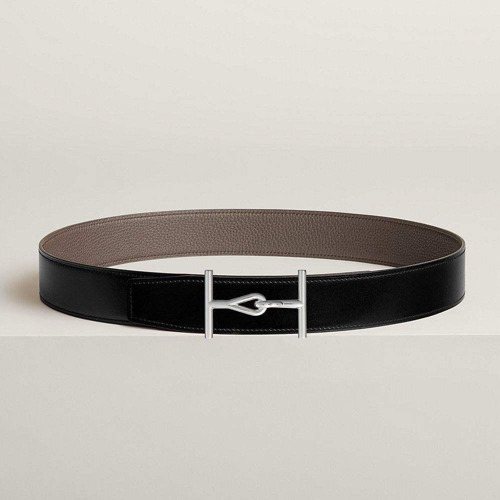 HM TRAVERSE BELT BUCKLE & REVERSIBLE CHOCOLATE BROWN AND BLACK LEATHER STRAP 38 MM GOLD HARDWARE main image 0