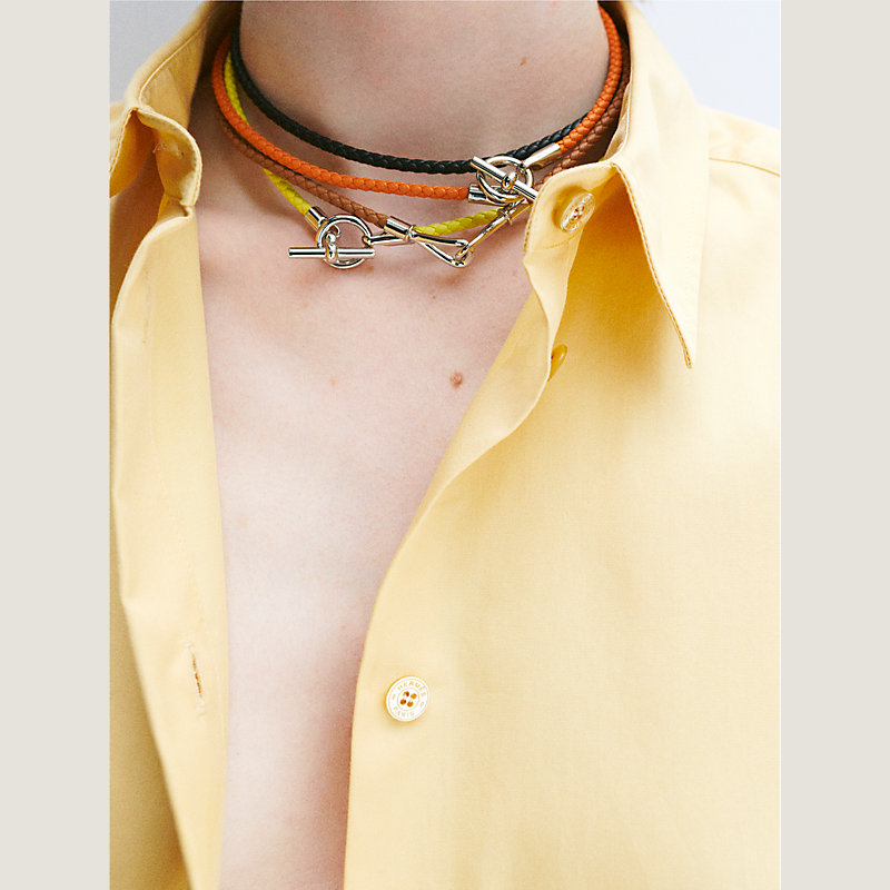 Hermes Grennan Choker Necklace Leather Silver Bracelet length 42 for Ladies  wear | eBay