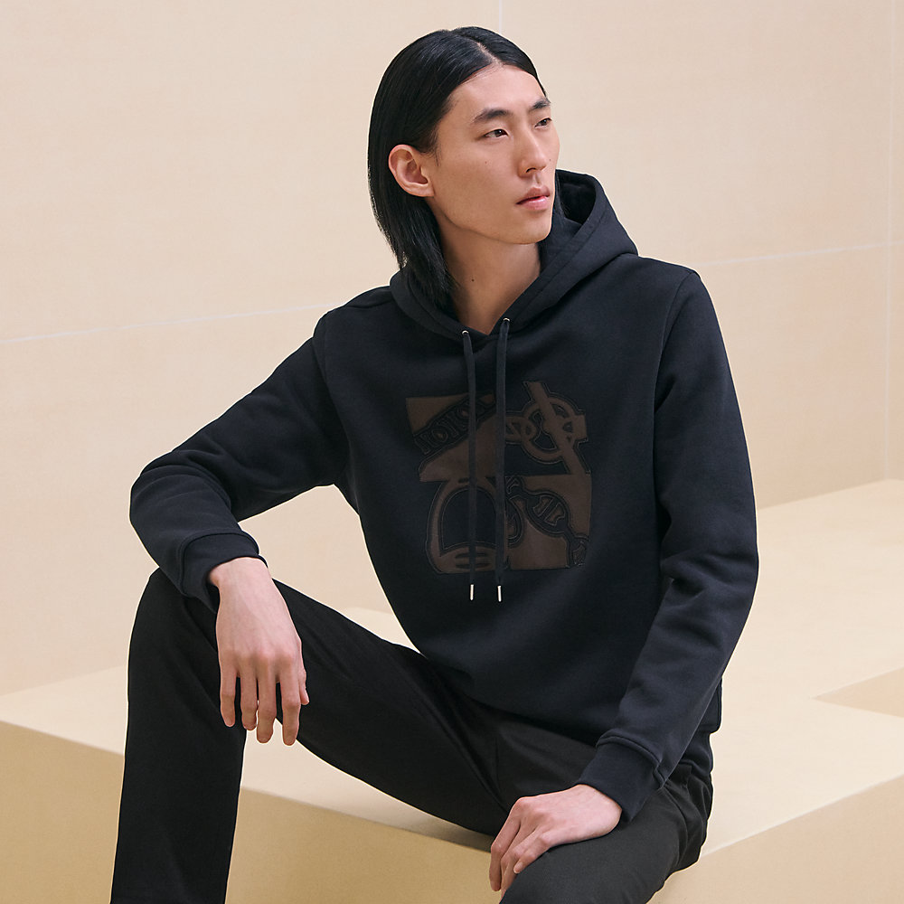 Kapuzensweatshirt mit Lederpatch 