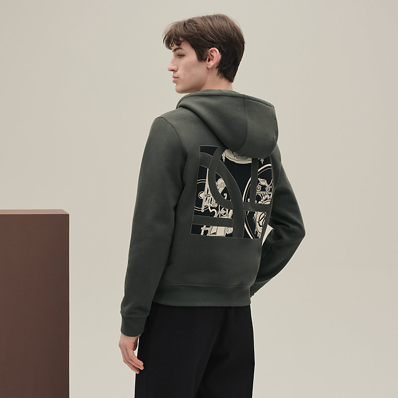 Kapuzensweatshirt mit Seideneinsatz "Ex-Libris"