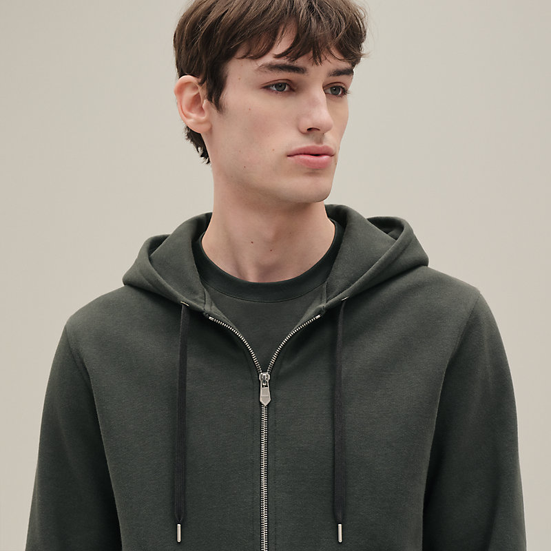 Kapuzensweatshirt mit Seideneinsatz "Ex-Libris"