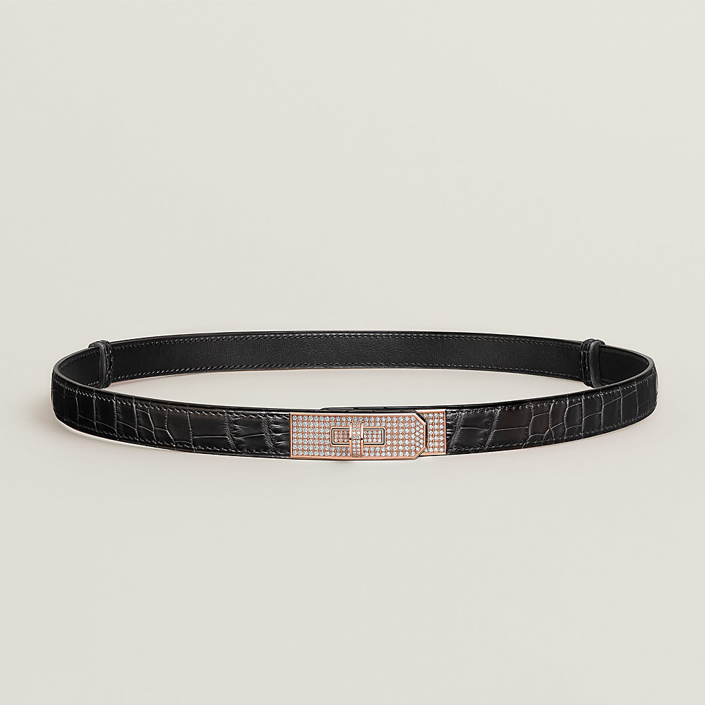 BNIB Hermes Kelly 18 Belt in Black / Noir and Rose Gold
