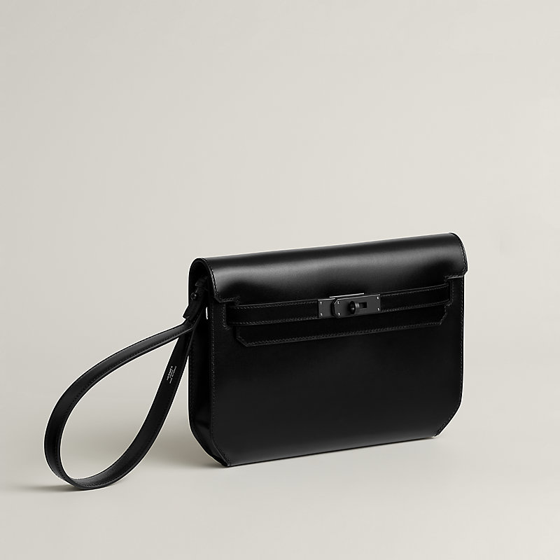 Kelly depeches 25 monochrome pouch - Black | Hermès USA