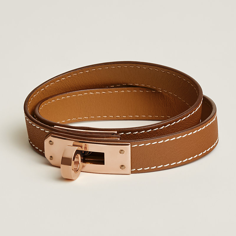 Kelly double tour leather bracelet Hermès Burgundy in Leather - 31887271