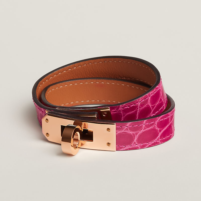 Hermes Kelly Double Tour Bracelet Fuchsia Alligator Palladium