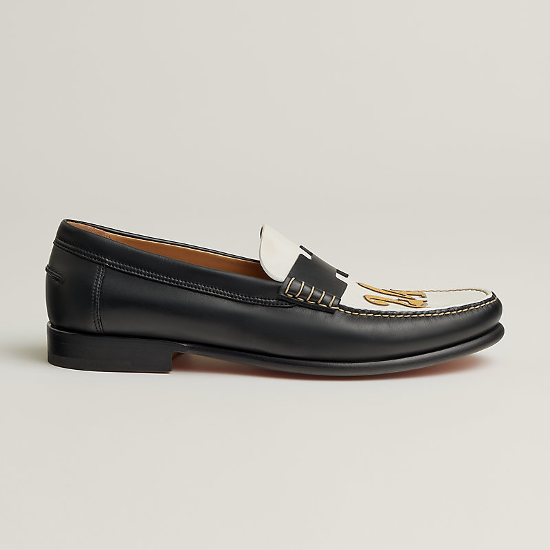 【洗練されたエレガンス】HERMES Mocassins Kennedy noir HERMES Tuscan Calfskin Kennedy Moccasin Loafers 38 Black