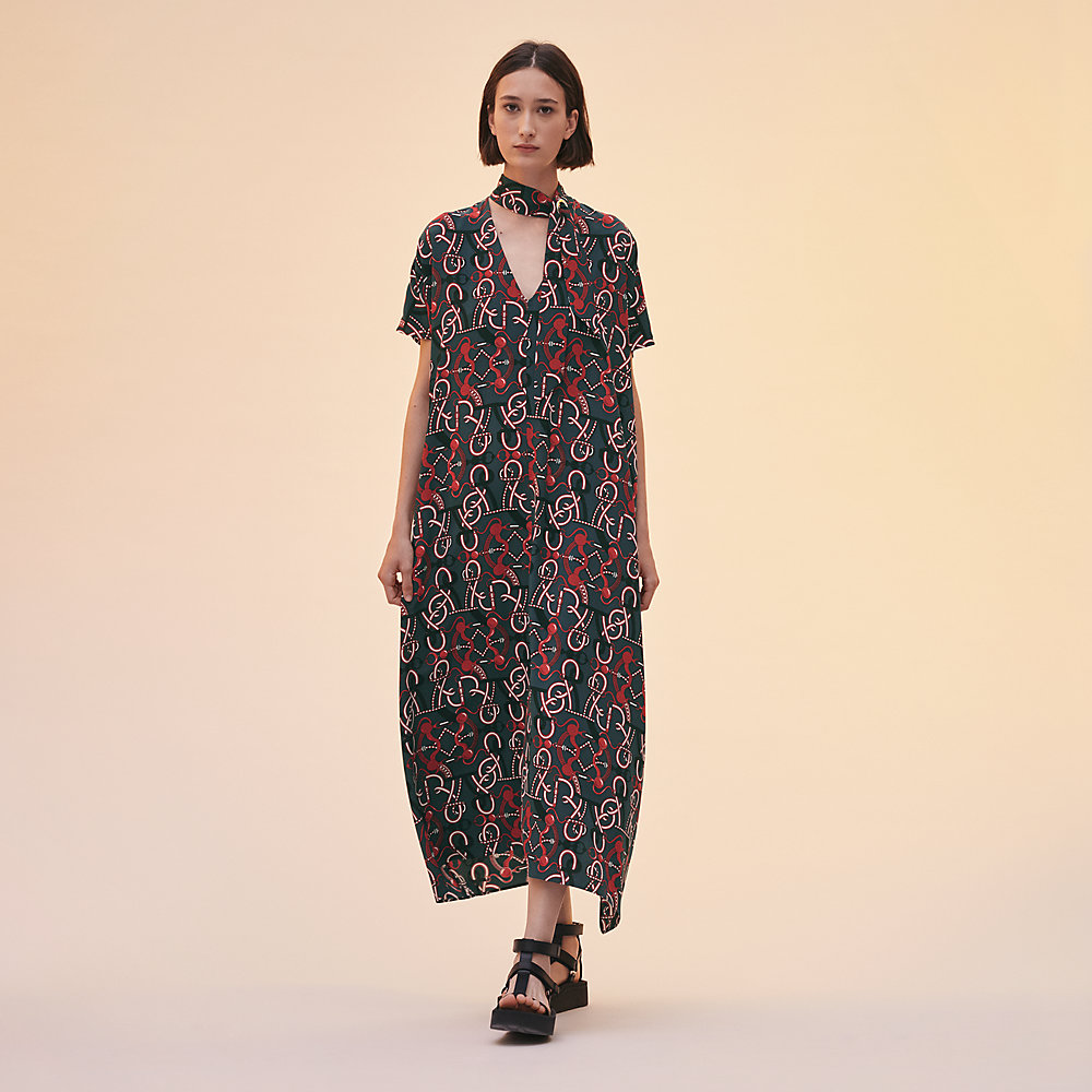 Kleid Inspiration Caftan mit "Grand Tralala"-Print | Hermès Deutschland