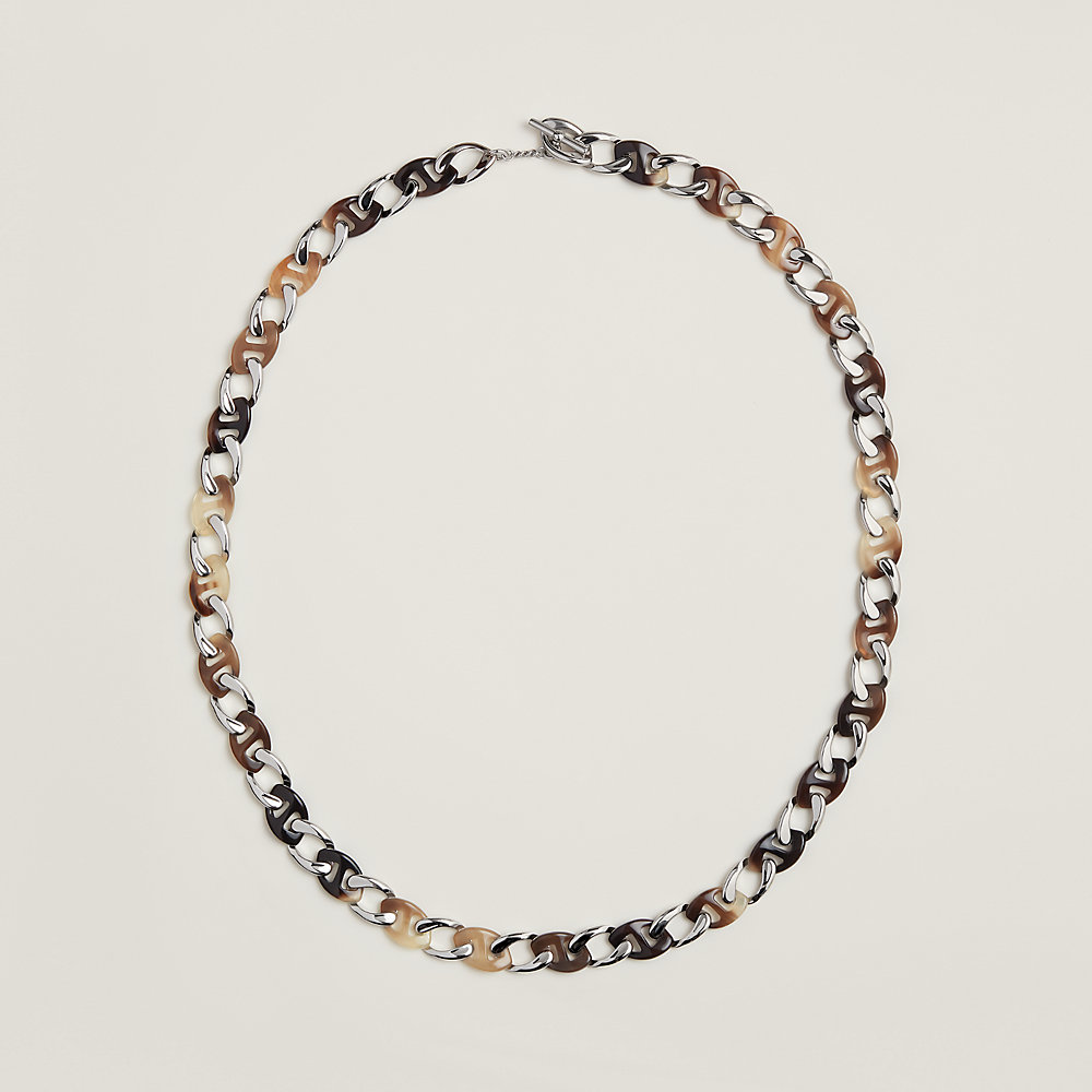 Collier Imposant IKITA Paris - Chaîne Métal Avec Pendentif émail Gris Et Bordeaux, Fermoir Mousqueton, Neuf Avec étiquettes