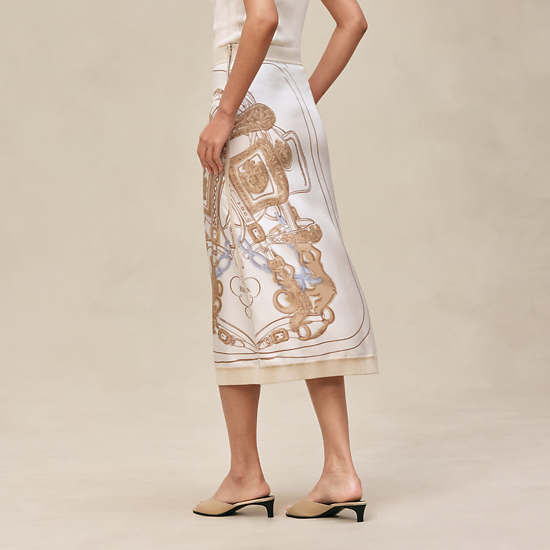 Langer geschlitzter Rock mit "Brides de Gala Gold"-Print