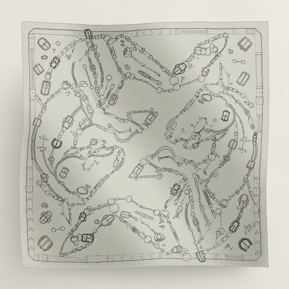 Les Chevaux Dechaines embroidered scarf 140 - Grey | Hermès USA