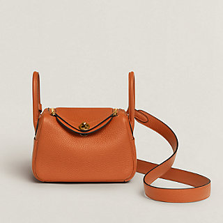 Hermes Lindy Mini Clemence Bag Orange For Women, Women's Handbags