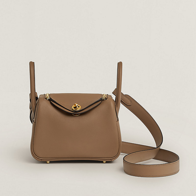 Hermes Gold Brown Swift Mini Lindy Gold Hardware Handbag Bag