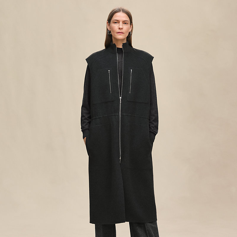 Long bomber vest - Grey | Hermès USA