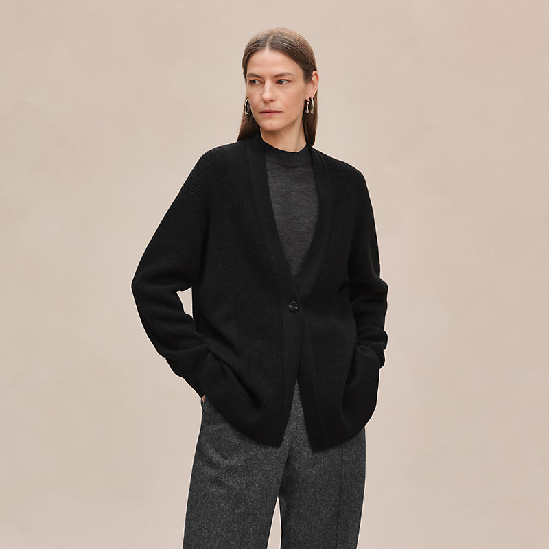 HERMES ブラックフロントジッパーカーディガン Long cardigan - Black | Hermès Singapore