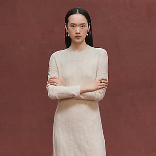 【シンプルエレガント】HERMES 半袖ロングカシミアドレス シンプルエレガント】HERMES 半袖ロングカシミアドレス (HERMES