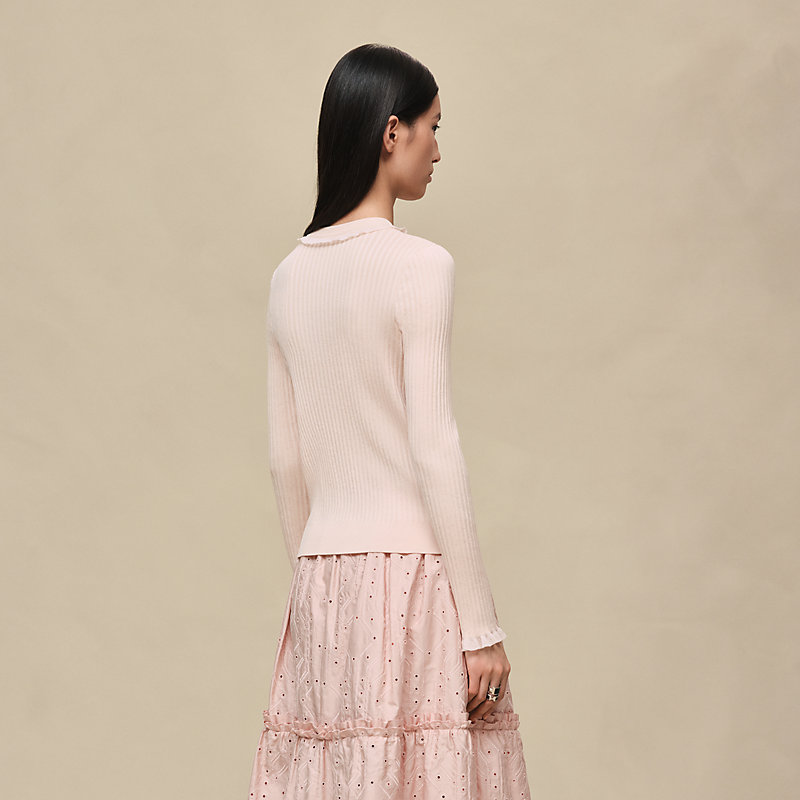 Long-sleeve cardigan with ruffled details