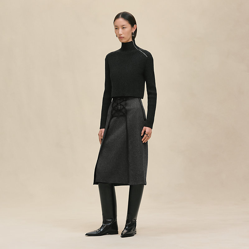 Long-sleeve cropped sweater - Grey | Hermès UK