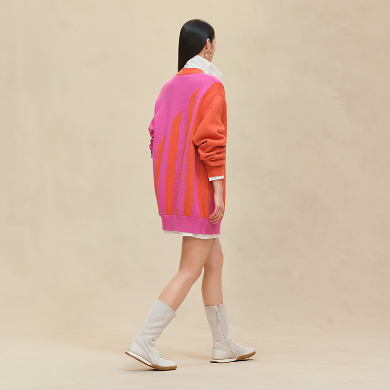 HERMES ピンクストライプ 半袖トップス セール】 〈洗濯機可能〉レース 切替 ストライプ シャツ