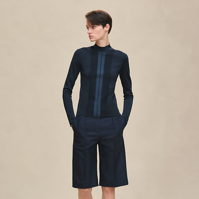 Cashmere long-sleeve sweater - Blue | Hermès Hong Kong SAR