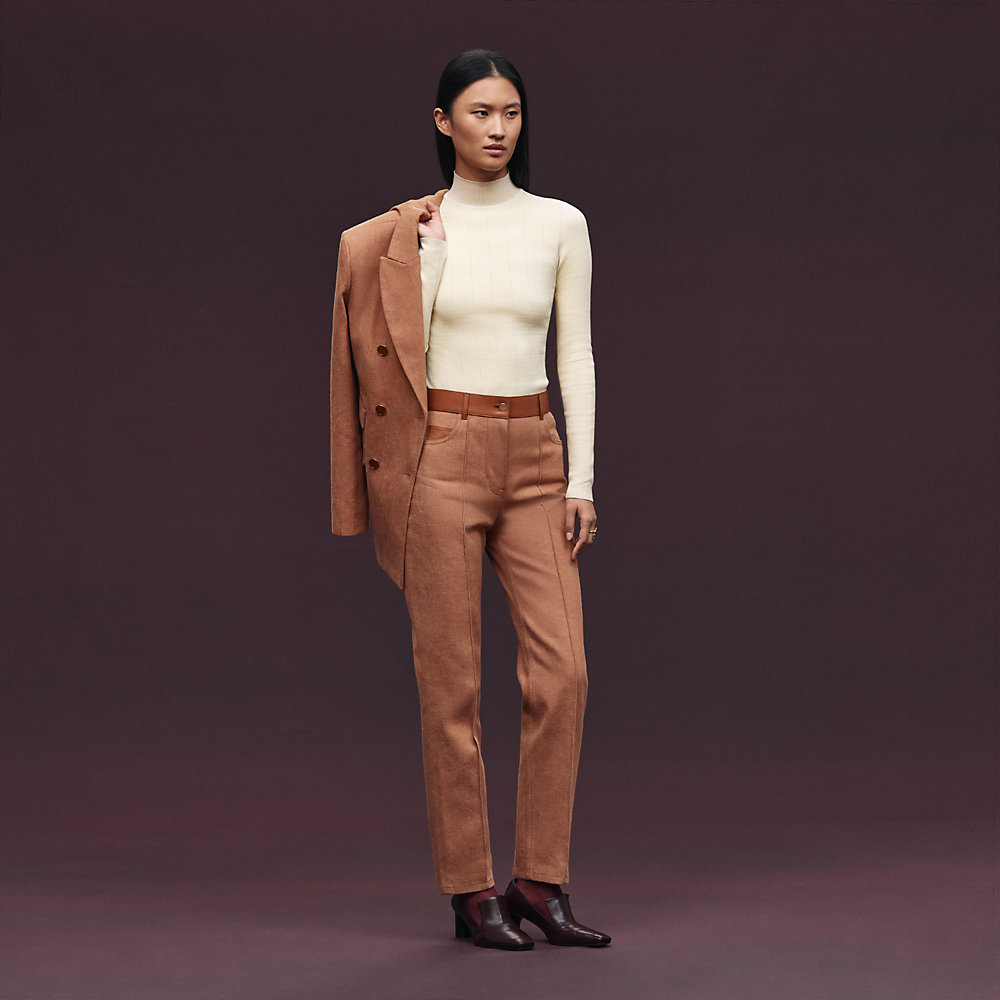 HERMES ベージュ Vネック 長袖 XL Long-sleeve sweater | Hermès USA
