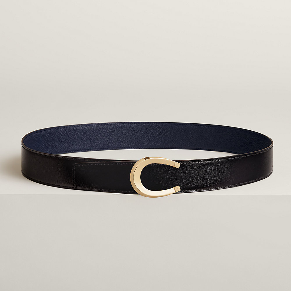 HM LUCK BELT BUCKLE & REVERSIBLE BLACK AND NAVY BLUE LEATHER STRAP 38MM