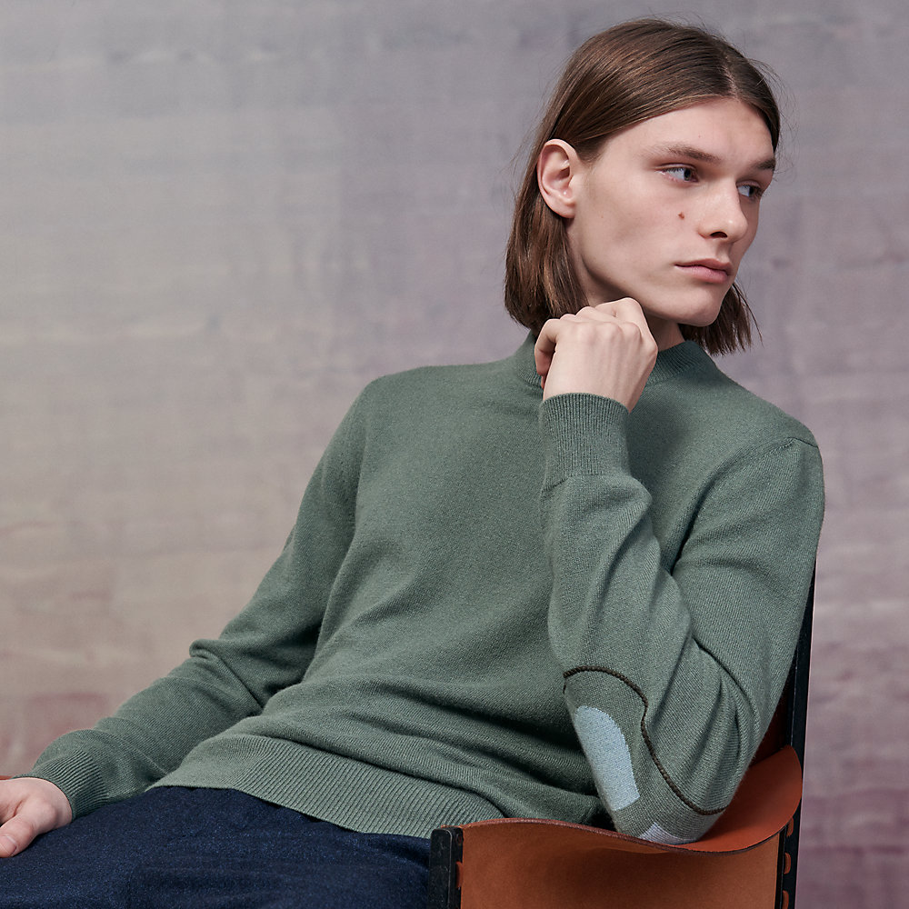 【肘がポイント】HERMES ラウンドネックセーター Chaine d'Ancre 肘がポイント】HERMES ラウンドネックセーター Chaine d'Ancre