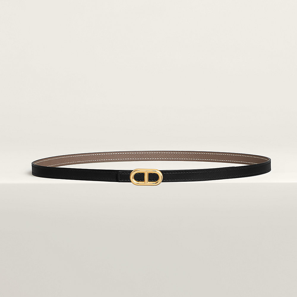 HM BELT BUCKLE & REVERSIBLE BLACK AND TAN BROWN LEATHER STRAP 38MM GOLD HARDWARE